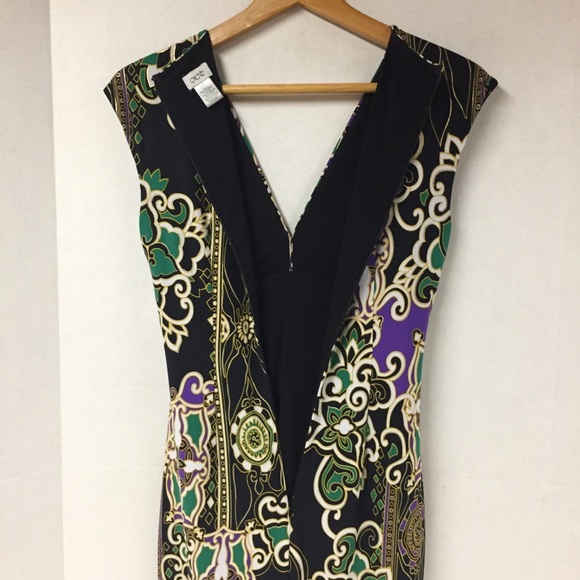 Cache Purple Green Print Sleeveless V Neck Dress 2 - Picture 9 of 11